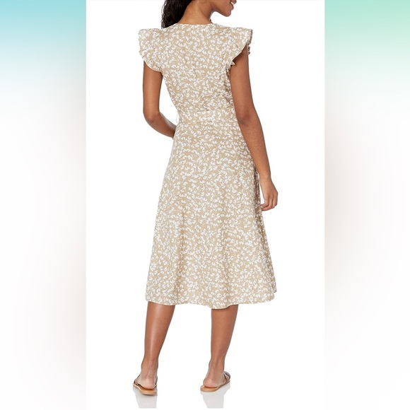 Tommy Hilfiger Tan/White Women's North Beach Leaves Flutter Sleeve Dress. Size 4 - Picture 2 of 5